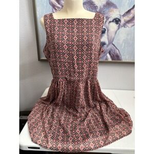 Sami + Dani Women's Large Orange Blue‎ Boho Chiffon Square Neck Sleeveless Dress